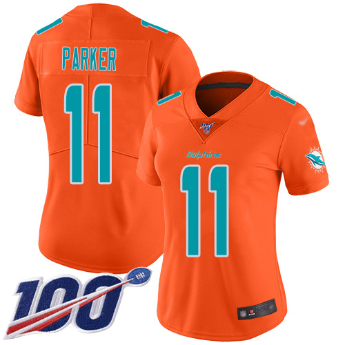 Nike Miami Dolphins 11 DeVante Parker Orange Women Stitched NFL Limited Inverted Legend 100th Season Jersey